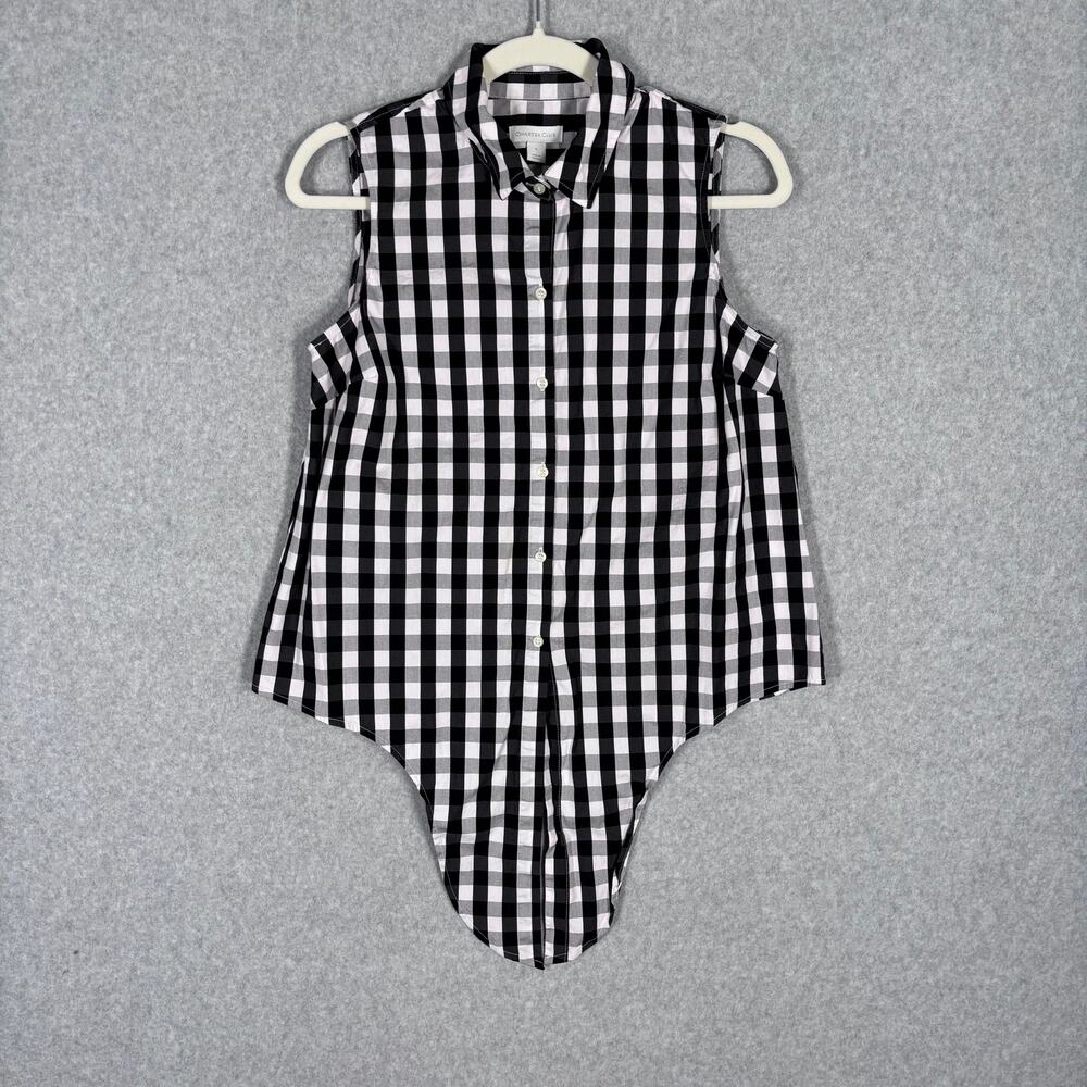 Charter Club Shirt 6‎ Black Gingham Check Tie Stretch Picnic Grandma Western 50s